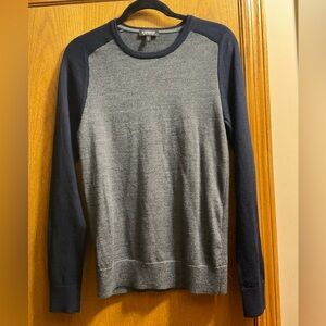 Express Men's Merino Wool Blend Gray and Navy Crewneck Sweater. Machine Washable